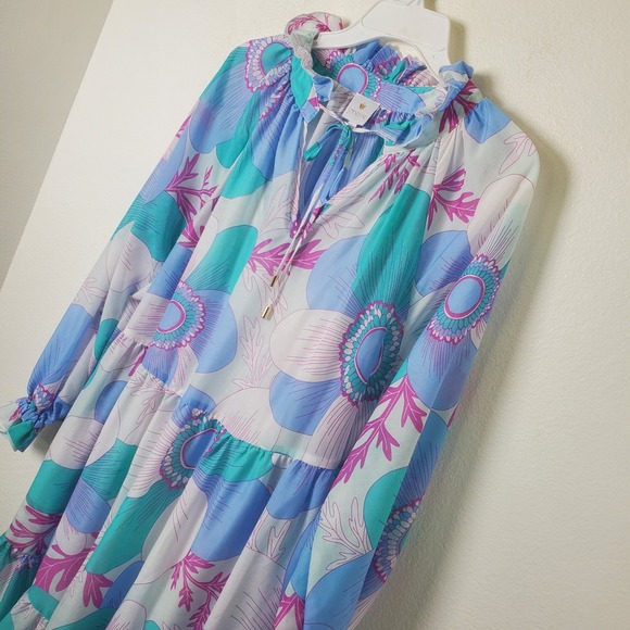 J Marie Mia Rae Long Sleeve Maxi Dress Floral Print Blue Teal Pink   S - Picture 14 of 16